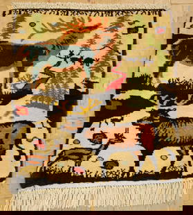 Persian BIJAR RUG 1.3x1.7: Title:Persian BIJAR RUG 1.3x1.7 Description:OLD, ANTIQUE SO MUCH DETAILS IN SMALL RUG_ELK_DEER SUBJECT DESIGN FINE AUTHENTIC HANDKNOTTED Persian BIJAR RUG..........Kork wool woven on cotton foundation