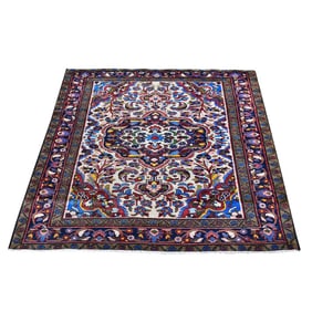 New Persian Malayer Ivory a Flower Medallion Wool Hand Knotted Rug