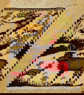Persian BIJAR RUG 1.3x1.7: Title: Persian BIJAR RUG 1.3x1.7 Description:OLD,ANTIQUE SMALL RUG_ELK_DEER SUBJECT DESIGN FINE AUTHENTIC HANDKNOTTED Persian BIJAR RUG.....Kork wool woven on cotton foundation with a size of 1' 3" x