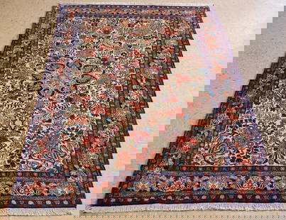 Persian BIJAR RUG 3.9x5.6: Title: Persian BIJAR RUG 3.9x5.6 Description: OLD,ANTIQUE Persian HIGHLY DETAILED HIGH KPSI_KORK WOOL AUTHENTIC HAND KNOTTED Persian BIJAR RUG CLASSIC VILLAGE WOVEN......... Ivory field with Royal Blu