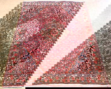 PERSIAN BIJAR RUG 3.8x5.4: Title:PERSIAN BIJAR RUG 3.8x5.4 Description: OLD,ANTIQUE HIGHLY DETAILED HIGH KPSI_KORK WOOL AUTHENTIC HANDKNOTTED PERSIAN BEJAR RUG CLASSIC VILLAGE WOVEN......... Red field with Ivory border.........
