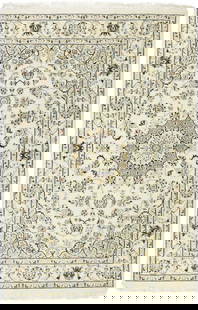 Cream Floral 4X6 Indo-Nain Oriental Rug: Title: Cream Floral 4X6 Indo-Nain Oriental Rug Description:Handmade 4X6 cream&nbsp;Oriental rug made with vegetable dyes (fine wool pile and cotton foundation), exceptional knot count, and appealing a