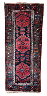 Handmade Antique Persian Hamadan Runner 3.4' x 7.7 (106cm x 237cm), 1920s: Title: Handmade Antique Persian Hamadan Runner 3.4' x 7.7 (106cm x 237cm), 1920s Origin:Middle East Dimension: 3.4' x 7.7 (106cm x 237cm) Materials:wool Year:1920s Description:Introducing our exquisit