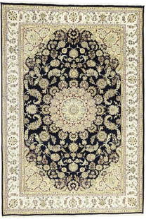 Cream Floral 7X10 Indo-Nain Oriental Rug: Title: Cream Floral 7X10 Indo-Nain Oriental Rug Description:Handmade 7X10 cream&nbsp;Oriental rug made with vegetable dyes (fine wool pile and cotton foundation), exceptional knot count, and appealing