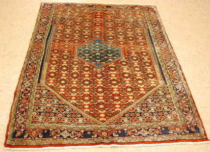PERSIAN BIJAR RUG 4x5.9: Title:PERSIAN BIJAR RUG 4x5.9 Description:OLD,ANTIQUE HIGHLY DETAILED HIGH KPSI_KORK WOOL AUTHENTIC HANDKNOTTED PERSIAN BEJAR RUG CLASSIC VILLAGE WOVEN......... Red and Royal Blue field...............