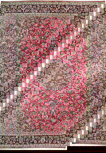 9' x 12' Pre Owned Persian Esfahan Najaf Rug 73012: Title:9' x 12' Pre Owned Persian Esfahan Najaf Rug 73012 Description:Size in Feet: Width: 9' x Length: 12' Size in Inches: Width: 108 in x Length: 144 in Colors: Red, Ivory Weave: 100% Handmade Pile: