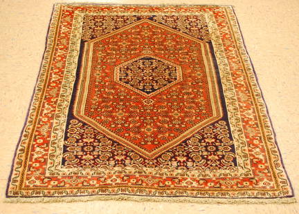 PERSIAN,BIJAR RUG 3.9x5.1: Title: PERSIAN,BIJAR RUG 3.9x5.1 Description:OLD,Antique HIGHLY DETAILED AUTHENTIC HANDKNOTTED PERSIAN BIJAR RUG ..HIGH KPSI_KURK WOOL....with exact size of 3' 9" x 5' 1"......Red field background ..K