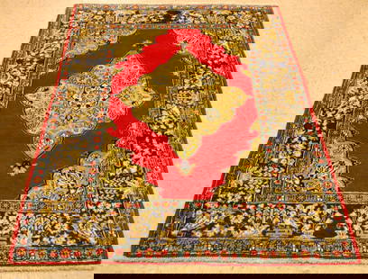 PERSIAN QOME RUG 3.7x5.5: Title: PERSIAN QOME RUG 3.7x5.5 Description: OLD,ANTIQUE HIGHLY DETAILED DESIGN AUTHENTIC HANDKNOTTED PERSIAN QOME (or GHOME or QOM) RUG WITH DETAILED BIRD SUBJECT BORDER..KORK WOOL_HIGH KPSI......wit