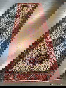 EXQUISITE PERSIAN HERIZ RUNNER 3'.9" X 10'.7": Title:EXQUISITE PERSIAN HERIZ RUNNER 3'.9" X 10'.7" Description:3'.9"X 10'.7" Fine Authentic Persian Heriz Runner,Geometric pattern , in Ivory, red rust and multi other accent colors,excellent conditi