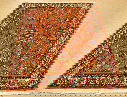 PERSIAN SARUK RUG 3.4x5.2: Title: PERSIAN SARUK RUG 3.4x5.2 Description: ANTIQUE HIGHLY DETAILED FINE WOVEN KORK WOOL AUTHENTIC HANDKNOTTED PERSIAN SARUK RUG circa 1930s with a unique size of 3' 4" x 5' 2" Delicately woven allo