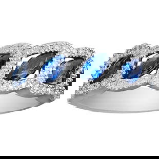 Breathtaking Classic Blue Sapphire Diamond White Gold Wedding Band for Her: White Gold 14K Ring Diamond 72-RND 57-0.29-5/5A Blue Sapphire 5-1.05 ct US Size 6,5 Weight 2,67 gram With a heritage of ancient fine Swiss jewelry traditions, is a Geneva based jewellery brand, which