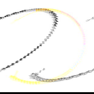 Multi Sapphire Fine Jewelry Diamond Yellow Gold Colourful Tennis Bracelet: Bracelet Yellow Gold 14 K Orange, Green Sapphire 22-1,76ct Blue Sapphire 21-1,68ct Pink Sapphire 11-0,88ct Red Sapphire 11-0,88ct Yellow Sapphire 11-0,88ct Weight 9.29 grams Length 19.5 cm With a heri