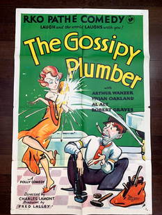 Gossipy Plumber - Pathe (1930) US One Sheet Movie Poster: Gossipy Plumber - Pathe (1930) US One Sheet Movie Poster, Please refer to the attached photos to determine the condition of this original vintage item. Note: LB means Linen Backed. Ready for you to