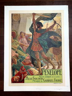 Penelope - Art by Rochegrosse (1894) 24x32.5 French Theatre Poster LB: Penelope - Art by Rochegrosse (1894) 24x32.5 French Theatre Poster LB, Please refer to the attached photos to determine the condition of this original vintage item. Note: LB means Linen Backed. Ready