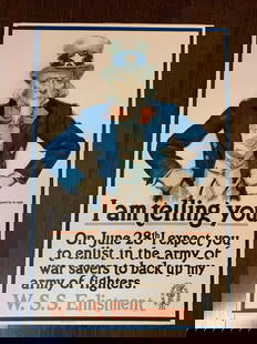 Uncle Sam - Art By James Montomery Flagg (1917) 20.125x30 US WWI Enlistment Poster: Uncle Sam - Art By James Montomery Flagg (1917) 20.125x30 US WWI Enlistment Poster, Please refer to the attached photos to determine the condition of this original vintage item. Note: LB means Linen B