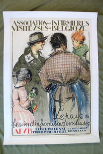 Association Des Infirmieres - Art By Armond Massonet (1924) 27x39 Belgian Advertising Poster LB: Association Des Infirmieres - Art By Armond Massonet (1924) 27x39 Belgian Advertising Poster LB, Please refer to the attached photos to determine the condition of this original vintage item. Note: LB