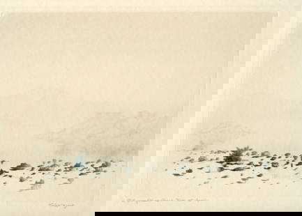 George Elbert Burr "A Mirage" signed etching / drypoint, trial proof: Medium: original etching and drypoint. Catalogue reference: Seeber 194. This impression on japon paper is annotated "trial proof" and pencil-signed and titled in the margin, with George Burr's monogra