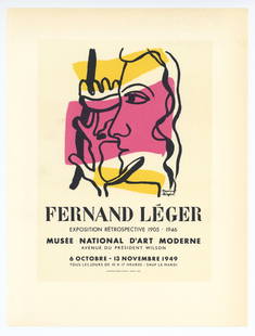 Fernand Leger lithograph poster, 1959: Medium: lithograph (after the original lithograph poster). During the late 1940's and throughout the 1950's, Fernand Leger created a series of posters at the atelier of Mourlot Freres. The lithograph
