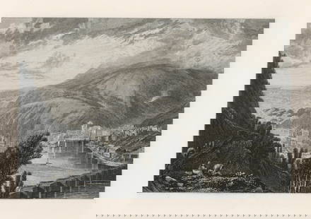 J. M. W. Turner "East and West Look" engraving: Medium: engraving (after the painting). Printed on Holland-style wove paper, from the rare large size deluxe portfolio entitled "Picturesque Views on the Southern Coast of England", published in parts
