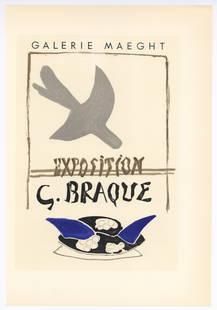 Georges Braque lithograph poster "G. Braque": Medium: lithograph (after the original lithograph poster for the Maeght Gallery). During the late 1940's and throughout the 1950's, Georges Braque created a series of posters at the atelier of Mourlot