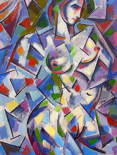 Abstract oil painting The model Peter Tovpev: &#8470;Dobr 833 The oil painting depicts a figure girl in an abstract style, with flowing lines and curves that blend seamlessly into one another. The girl's body is elongated and appears to be in mot