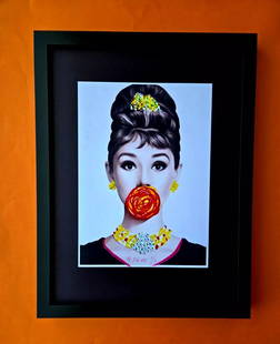 Aidan Flux Unique 1/1 Mixed Media Art - "Audrey Hepburn Pop Silence" COA: Own a rare and exclusive mixed media gicl&#233;e print by contemporary artist Aidan Flux. This striking piece blends realism, pop art, and expressive digital brushwork, creating a unique and bold comp
