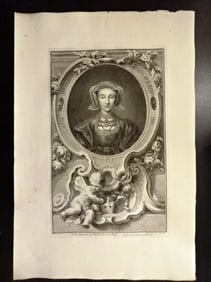 1743 Beautiful Engraving Anne of Cleves Holbein
