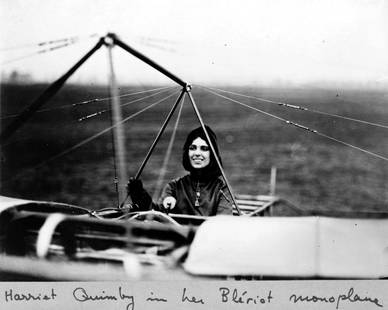 1911, Quimby in her Bleriot monoplane: Title: 1911, Quimby in her Bleriot monoplane Artist/Source: BAIN NEWS SERVICE Original Date: SEE TITLE Dimensions: 8X10 / 10X8 ACCORDINGLY Description: || UNITED STATES SHIPPING ONLY! || This lot is a