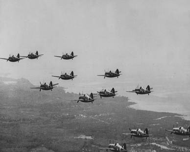 1942, AMERICAN BREWSTER BUFFALO FIGHTER PLANES OVER MALAYA: Title: 1942, AMERICAN BREWSTER BUFFALO FIGHTER PLANES OVER MALAYA Artist/Source: US OFFICE OF WAR INFORMATION Original Date: 1942 Dimensions: 8X10 or 10X8 ACCORDINGLY Description: || UNITED STATES SHI