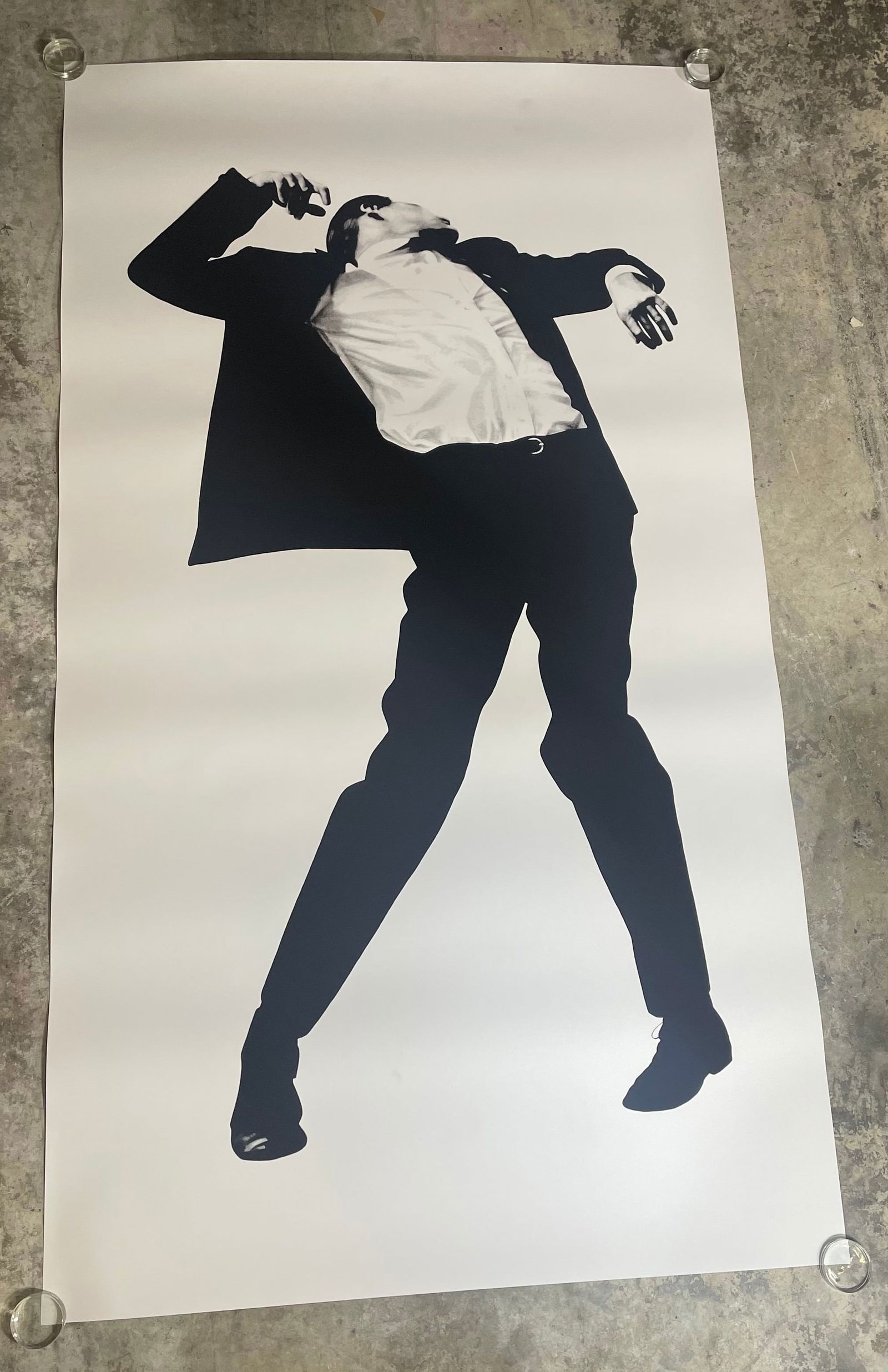 Robert Longo Man In Suit Offset Lithograph: Description: Robert Longo Man in Suit Offset Lithograph measuring at 44x79 inches Date: 1953 Material: Fine Art Paper Additional Information: Reproduction Reserve: $200.00 Shipping: Domestic: Flat-rat