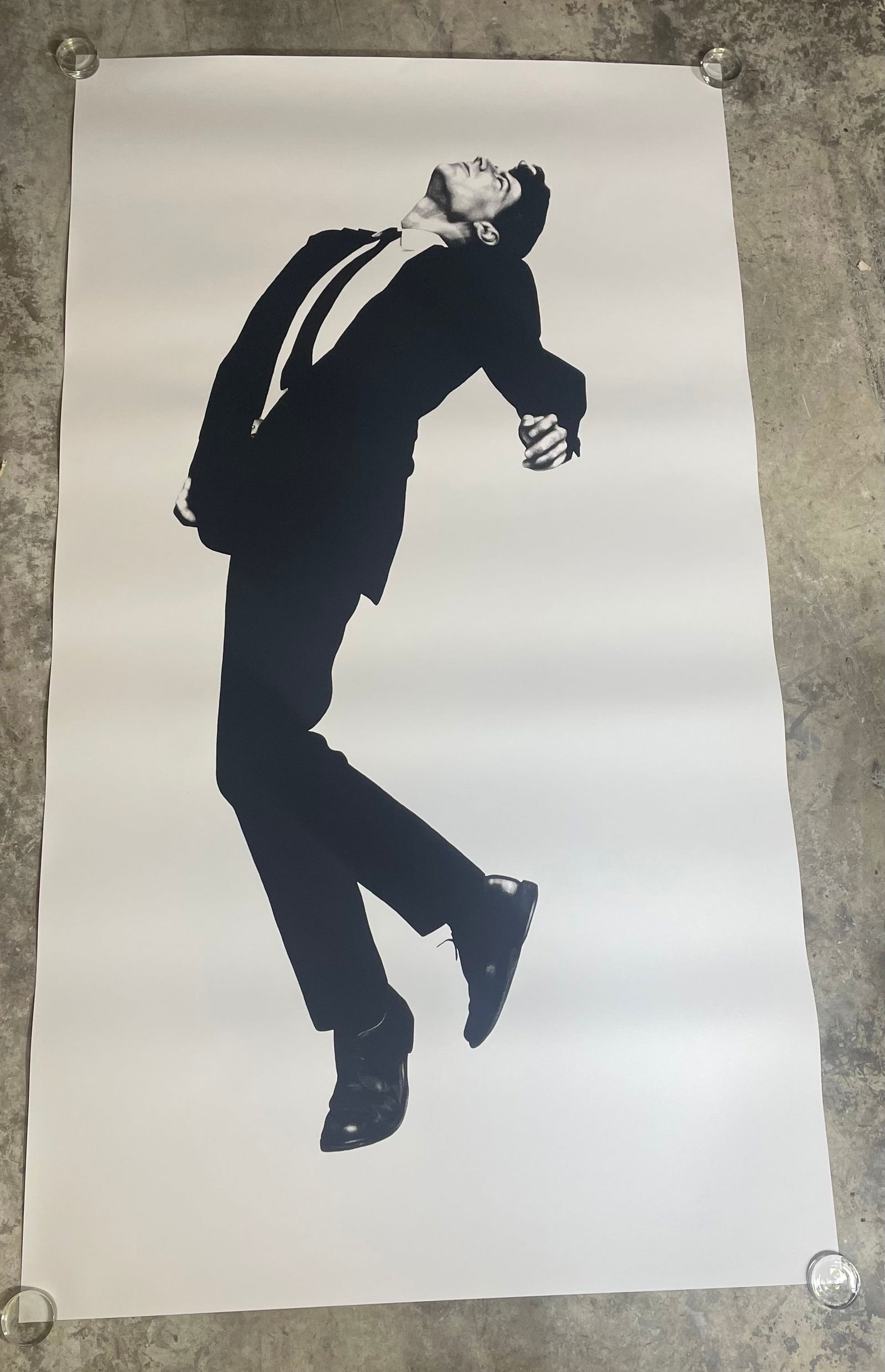 Robert Longo Man In Suit Offset Lithograph: Description: Robert Longo Man in Suit Offset Lithograph measuring at 44x79 inches Date: 1953 Material: Fine Art Paper Additional Information: Reproduction Reserve: $200.00 Shipping: Domestic: Flat-rat