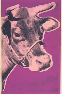 Andy Warhol Cow Poster on Linen: Description: Andy Warhol Cow Poster on Linen measuring at 46x29 inches Date: 1971 Material: Fine Art Paper & Linen Additional Information: Reproduction Reserve: $90.00 Shipping: Domestic: Flat-rate of