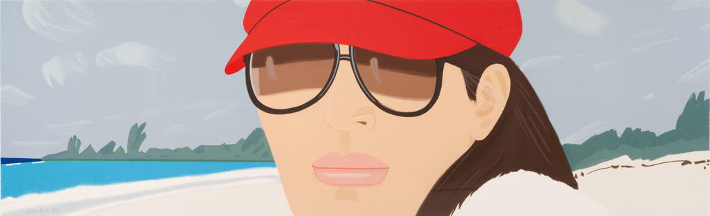 Alex Katz Beach Print: Description: Alex Katz Beach Print measuring at 22x71.5 inches Date: 1990 Material: Fine Art Paper Additional Information: Reproduction Reserve: $70.00 Shipping: Domestic: Flat-rate of $20.00 to anywh