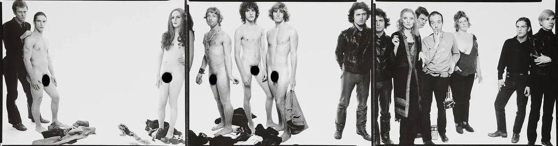 Richard Avedon 'Andy Warhol and Members' Print: Description: Richard Avedon 'Andy Warhol and Members' Print measuring at 8x29 inches Date: Unknown Material: Fine Art Paper Additional Information: Reproduction Reserve: $50.00 Shipping: Domestic: Fla