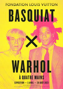 Andy Warhol & Basquiat Exhibition Poster: Description: Andy Warhol & Basquiat Exhibition Poster measuring at 19x27 inches Date: 1997 Material: Fine Art Paper Additional Information: Reproduction Reserve: $60.00 Shipping: Domestic: Flat-rate o