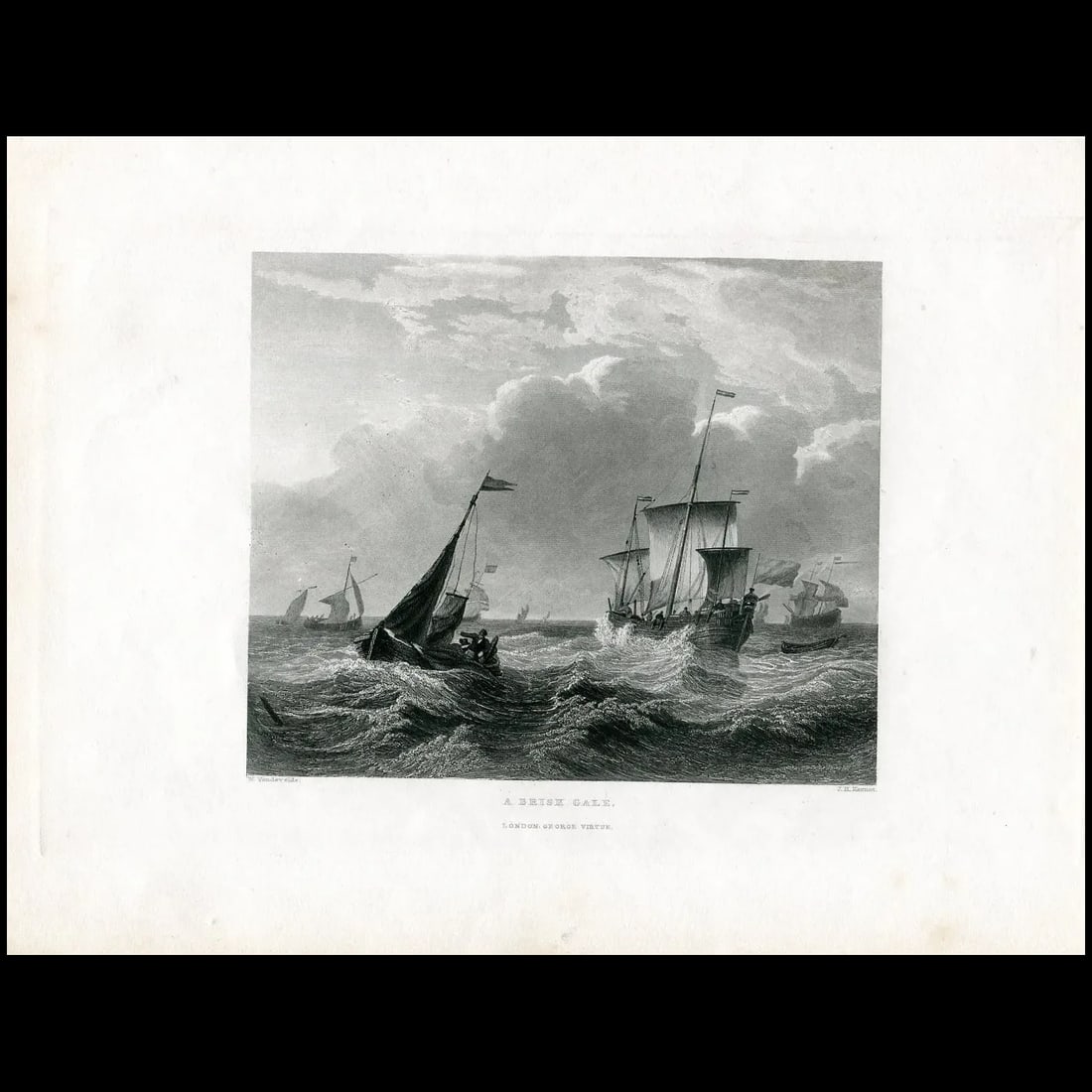 A Brisk Gale – Antique Maritime Engraving after Willem van de Velde the Younger (1633– (1 of 2)