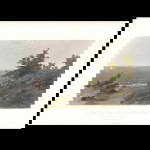 On the Beverly Coast Massachusetts, after J.F. Kensett. S. V. Hunt (1874): A hand-coloured engraving published for Published for "Picturesque America" in 1872, a two-volume set of books describing and illustrating the American landscape, emerging from an earlier series in Ap
