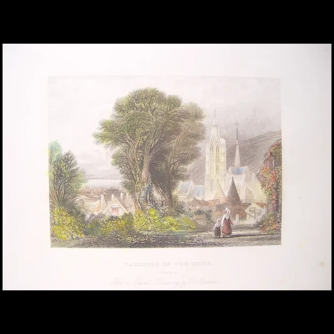 Caudebec-en-Caux, France - Antique print: Caudebec-en-Caux antique print- Title: Caudebec on the Seine. Artist: after Charles Marshall (1806–1890). Engraver: Samuel Lacey (1787 - 1859). Production date: mid XIX century. Image size: 11,2