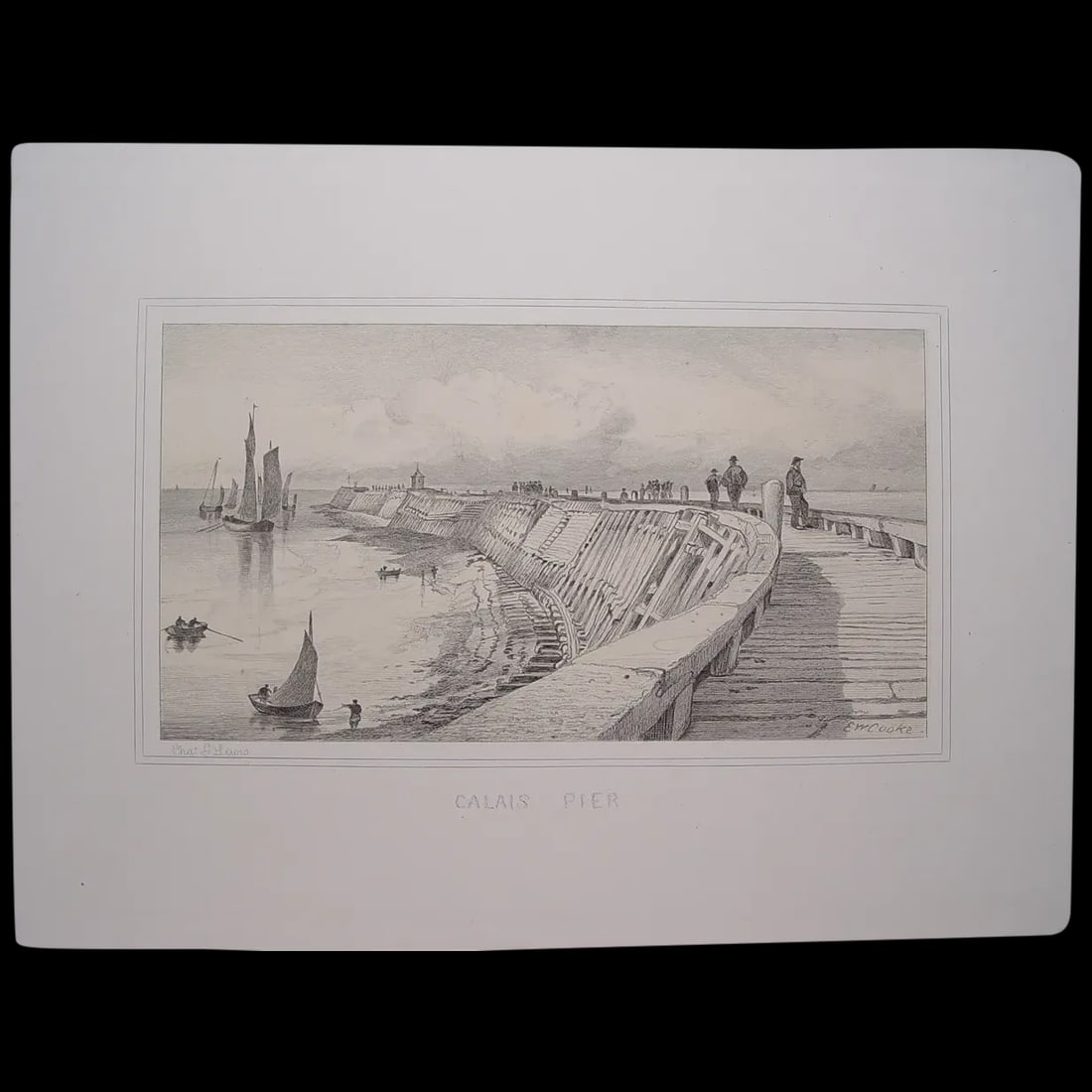 Calais Pier, France - Antique engraving: Calais Pier in France Engraver: Charles George Lewis (13 June 1808 – 16 June 1880). Artist: after Edward William Cooke (27 March 1811 – 4 January 1880). Production date: XIX century. Plate