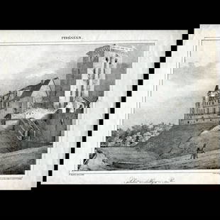 Antique lithography. Henri IV Castle in Pau (Pyrénées), 1828.: Title: Chateau d&#180;Henry 4 a Pau. Lithographier: Engelmann (1788-1839). Artist: after Paul Jean Pierre Gelibert (French, 1802&#8211;1882). Media / Technique: original antique lithography. Productio