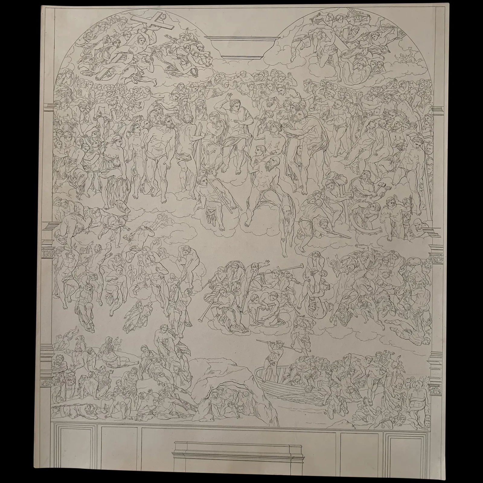 The Last Judgement - Antique print after Michelangelo: The Last Judgement. Artist: after engraving by Francesco Bartolozzi (21 September 1727, in Florence – 7 March 1815, in Lisbon). Artist: after the fresco by the Italian Renaissance painter Michel