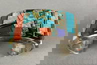 Stunning Navajo Sterling Silver Cuff Bracelet With Inlaid Stones By Wes Willie