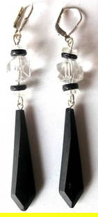 Pair of Antique Drop/Dangle Sterling Silver & Crystal Earrings: Pair of Antique Czech Crystal Earrings Circa. 1920 Czechoslovakia Czech clear crystal and matte black crystal drops. Rewired with new sterling silver wires. Wires marked "925" Each earring measures 3