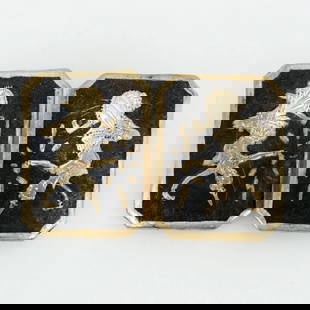 1960s Thai Silver Niello Clip Earrings: Title:1960s Thai Silver Niello Clip Earrings Description:A pair of rectangular silver clip earrings with a Thai dancer surrounded by black niello work. Both are marked ?Siam Sterling? on the back. ?Si