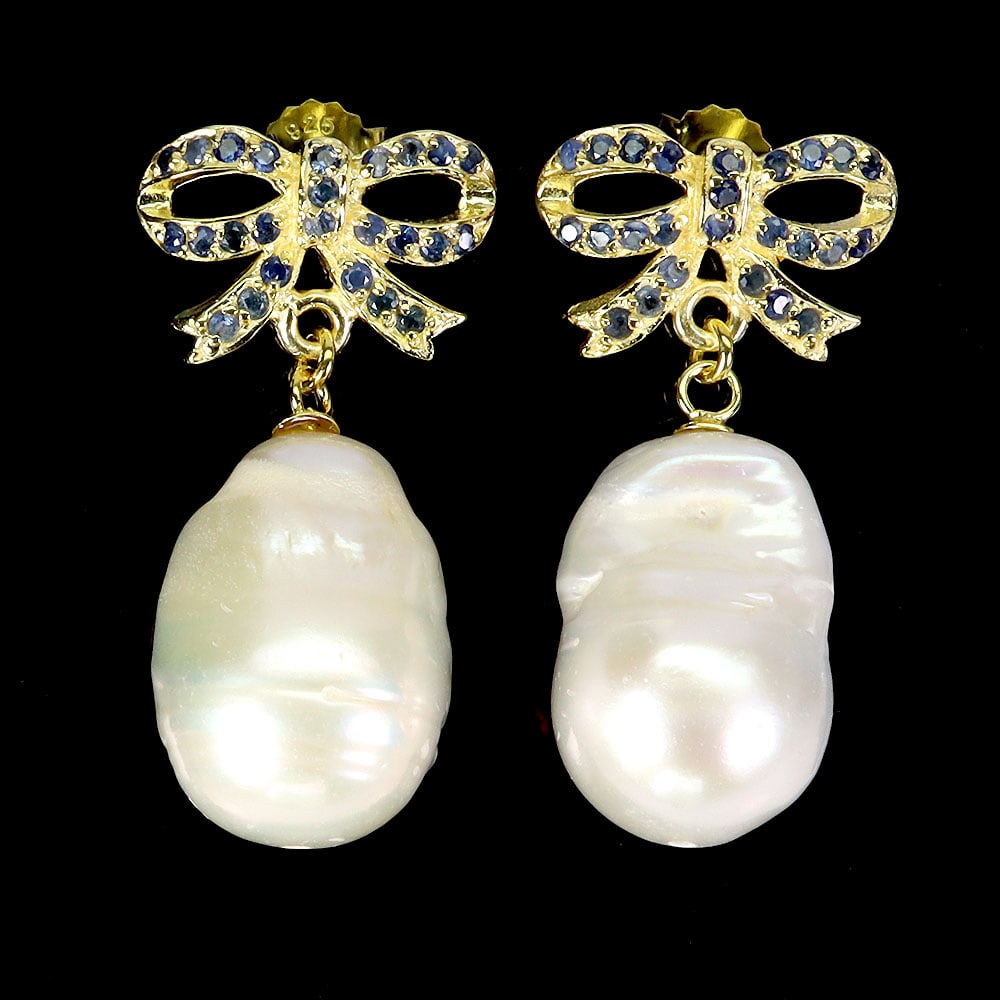 Sterling Silver Earrings with Blue Sapphire and Pearl: Title: Sterling Silver Earrings with Blue Sapphire and Pearl PRODUCT DESCRIPTION:925 Sterling Silver Earrings Round Blue Sapphire Pearl Natural Gemstone Jewelry. Shipping within the US only. Stones: N