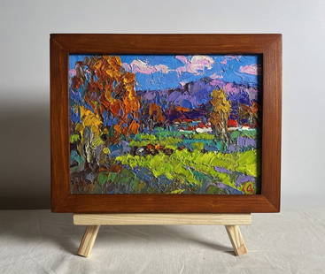 Oil painting Early in the morning in the field Alex Kalenyuk: â„–AAA3864 This oil painting cardboard, titled "Early in the morning in the field", the painting radiates warmth and energy, evoking the crisp air and the first golden rays of sunlight illuminatin