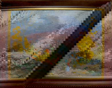 Oil painting House near the mountain Kobylenkov Mikhail Vasilievich: &#8470;Vern 1421 *** ABOUT THIS PAINTING *** * TITLE: "House near the mountain" * ARTISTS: Kobylenkov Mikhail Vasilievich * SIZE: 64x83 cm/'25.19x32.67 inches' * MEDIUM: oil, cardboard * HAND PAINTED:
