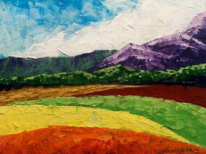 Oil painting Summer day in the mountains Zadorozhnya V. V.: &#8470;AAA2582 *** ABOUT THIS PAINTING *** * TITLE: "Summer day in the mountains" * ARTISTS: Zadorozhnya V. V. * SIZE: 19.5x14.5 cm/'7.67x5.70 inches' * MEDIUM: oil, cardboard * HAND PAINTED: Original