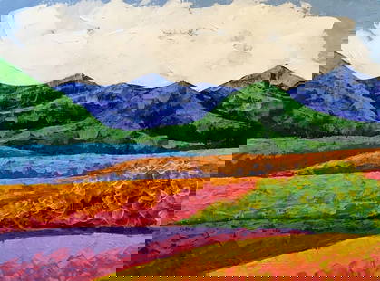 Oil painting Fresh air in the mountains Zadorozhnya V. V.: &#8470;AAA2645 "Summer's Canvas" is an oil painting that captures the vibrant colors and majestic beauty of nature during the warm season. The painting depicts a breathtaking landscape of vast mountai