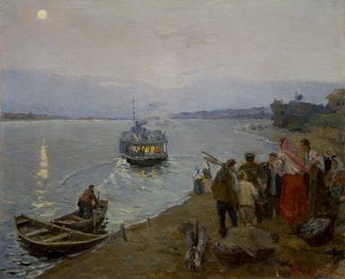 Oil painting Departure Tsvetkova V. P.: Verne 276 *** ABOUT THIS PAINTING *** * TITLE: "Departure" * ARTISTS: Tsvetkova V. P. * SIZE: 88x107 cm/'34.64x42.12 inches' * MEDIUM: oil, canvas * HAND PAINTED: Original painting from our collection